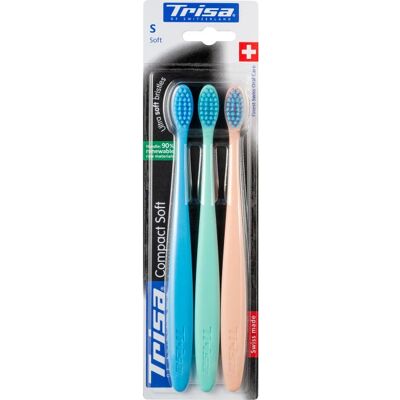 Trisa - Compact Soft Trio - Bleu Vert Orange - Brosse à dents - Publicité Trisa - Compact Soft Trio - Bleu Vert Orange - Brosse à dents - Publicité