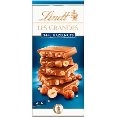 Lindt Les Grandes Milk Chocolate - Hazelnuts - 34% Cocoa - 150g - Pack of 13 Lindt Les Grandes Milk Chocolate - Hazelnuts - 34% Cocoa - 150g - Pack of 13