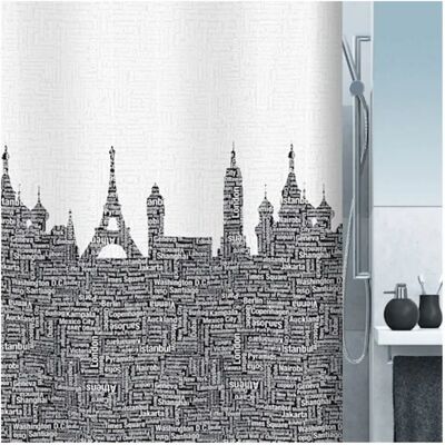 Tenda doccia urbana nero e grigio Spirella in poliestere - Tenda doccia Tenda doccia urbana nero e grigio Spirella in poliestere - Tenda doccia