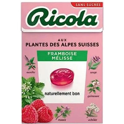 Ricola Herbes Suisses Framboise Mélisse Sans Sucre - Confiserie - Publicité Ricola Herbes Suisses Framboise Mélisse Sans Sucre - Confiserie - Publicité