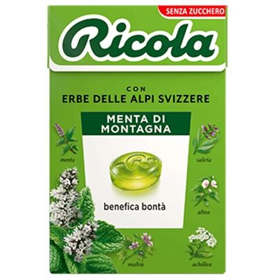 Pastilles Ricola Menthe Montagne sans sucre - 45g - Publicité Pastilles Ricola Menthe Montagne sans sucre - 45g - Publicité
