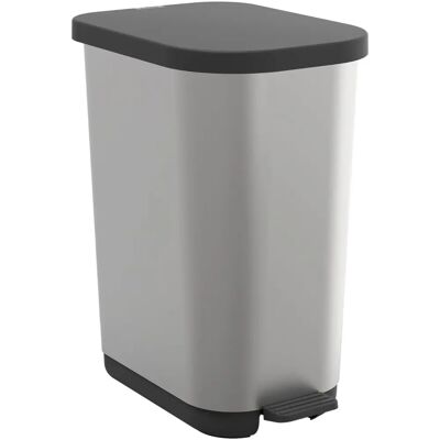 Rotho Ribo Silber Mülleimer - 35L, Pedal, Platzsparend Rotho Ribo Silber Mülleimer - 35L, Pedal, Platzsparend