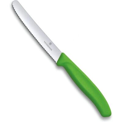 Couteau à Tomates Victorinox Swiss Classic - Ondulé, Vert, 11cm - Publicité Couteau à Tomates Victorinox Swiss Classic - Ondulé, Vert, 11cm - Publicité