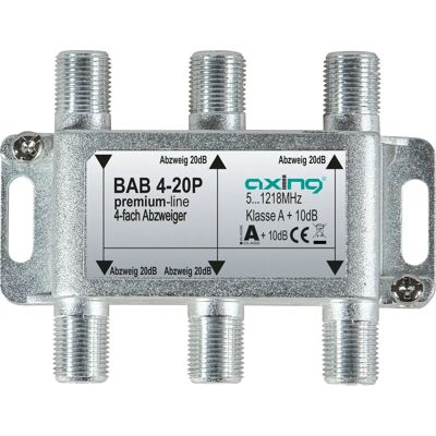 Axing BAB 4-20P Cable splitter - 4-way, 20 dB, 5-1218 MHz Axing BAB 4-20P Cable splitter - 4-way, 20 dB, 5-1218 MHz