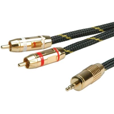 Roline 11.09.4279 Cavo audio - 10m, nero/oro, 3,5mm a RCA Roline 11.09.4279 Cavo audio - 10m, nero/oro, 3,5mm a RCA