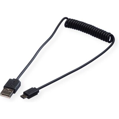 Roline USB 2.0 Spiralkabel - 1m - Schwarz - USB Kabel Roline USB 2.0 Spiralkabel - 1m - Schwarz - USB Kabel