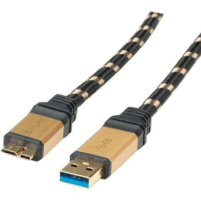 Roline USB-Kabel - Micro USB 3.2 - 0,8m - Schwarz, Gold - USB 3.0 / 3.2 Gen 1 Roline USB-Kabel - Micro USB 3.2 - 0,8m - Schwarz, Gold - USB 3.0 / 3.2 Gen 1
