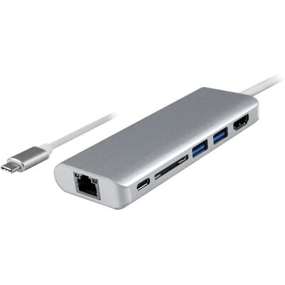 Roline 12.02.1037 Station d'accueil USB-C argentée avec HDMI et lecteur de cartes SD - Publicité Roline 12.02.1037 Station d'accueil USB-C argentée avec HDMI et lecteur de cartes SD - Publicité