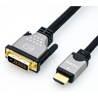 Roline 11.04.5874 Videokábeladapter - 7,5m, DVI-D 18+1 to HDMI-A, fekete ezüst - Videokábel adapter monitorokhoz és tévékhez Roline 11.04.5874 Videokábeladapter - 7,5m, DVI-D 18+1 to HDMI-A, fekete ezüst - Videokábel adapter monitorokhoz és tévékhez
