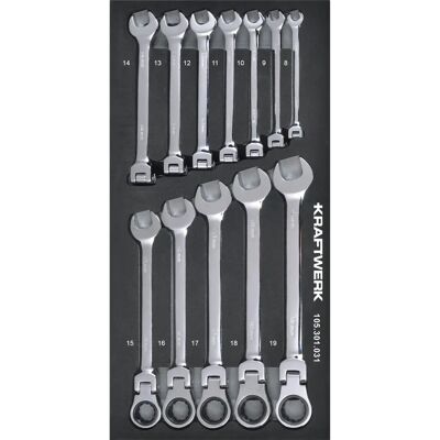 KRAFTWERK 105.301.031 Ratschen-Schlüsselsatz - Chrom-Vanadium-Stahl, 8-19 mm, Grau KRAFTWERK 105.301.031 Ratschen-Schlüsselsatz - Chrom-Vanadium-Stahl, 8-19 mm, Grau