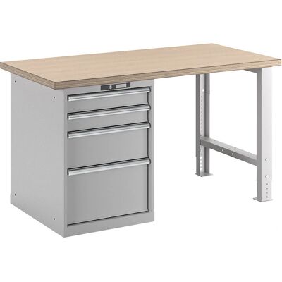 LISTA Mesa de trabajo modular - altura 840mm, 4 cajones, 1500mm de ancho - estructura en acero LISTA Mesa de trabajo modular - altura 840mm, 4 cajones, 1500mm de ancho - estructura en acero