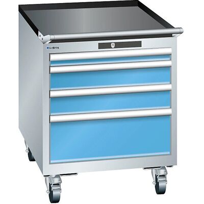 Armario de acero con 4 cajones - Gris claro / Azul claro - Mueble de almacenamiento Armario de acero con 4 cajones - Gris claro / Azul claro - Mueble de almacenamiento