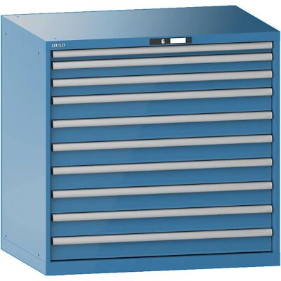 LISTA Stahl-Schubladenschrank - 10 Schubladen, RAL 5012, Schloss, 4000kg LISTA Stahl-Schubladenschrank - 10 Schubladen, RAL 5012, Schloss, 4000kg