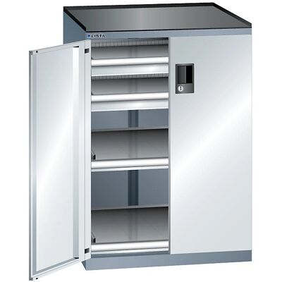 LISTA Leichtblauer Stahlschrank - 1020 mm hoch, 2 Regale, 2 Schubladen LISTA Leichtblauer Stahlschrank - 1020 mm hoch, 2 Regale, 2 Schubladen