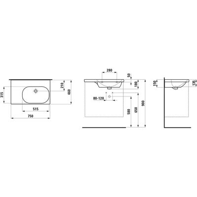 Laufen Lua Chiuvetă de perete - Raft stâng - 750x460mm - Ceramica Laufen Lua Chiuvetă de perete - Raft stâng - 750x460mm - Ceramica