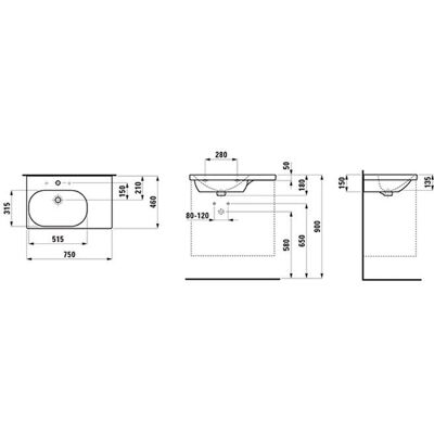 Laufen Lua Wandwaschtisch - 750x460mm, Weiß, Mit LCC Laufen Lua Wandwaschtisch - 750x460mm, Weiß, Mit LCC