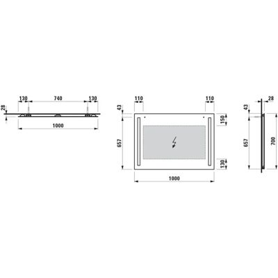 Laufen Lani Wandspiegel - Twee Lichten - 1000x28x700mm Laufen Lani Wandspiegel - Twee Lichten - 1000x28x700mm