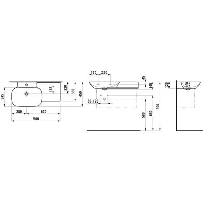 Lavabo Laufen INO - Sobrecarga de cerámica, Estante derecho, 900x450mm Lavabo Laufen INO - Sobrecarga de cerámica, Estante derecho, 900x450mm
