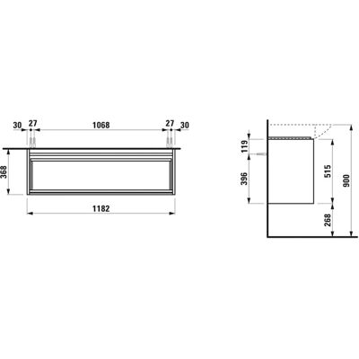 Laufen Lani Wandgemonteerde Wasbak - Twee laden, 1180x370x515mm Laufen Lani Wandgemonteerde Wasbak - Twee laden, 1180x370x515mm
