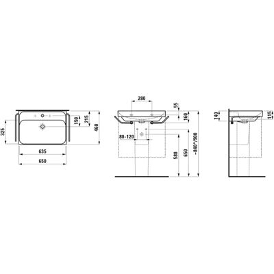 Lavabo Meda Laufen - 650x460mm, Montaje en pared, Un orificio Lavabo Meda Laufen - 650x460mm, Montaje en pared, Un orificio