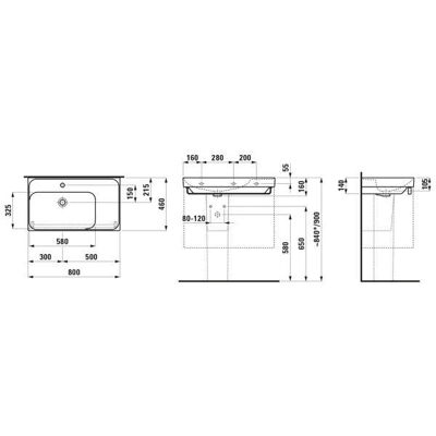 Lavabo Meda de Laufen - 80x46cm, Estante derecha, Sin desbordamiento Lavabo Meda de Laufen - 80x46cm, Estante derecha, Sin desbordamiento