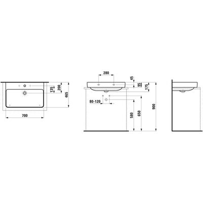 Lavabo da incasso Laufen - 700x465 mm, 1 foro, bianco Lavabo da incasso Laufen - 700x465 mm, 1 foro, bianco