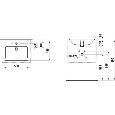 Lavabo da incasso Laufen PRO S - 560x440 mm, Bianco, 1 Foro Lavabo da incasso Laufen PRO S - 560x440 mm, Bianco, 1 Foro
