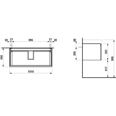 Dulap de baie suspendat Laufen Pro S - 1 sertar cu închidere soft-close și sertar interior Dulap de baie suspendat Laufen Pro S - 1 sertar cu închidere soft-close și sertar interior
