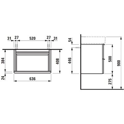 Meuble sous-lavabo Laufen Space - 2 tiroirs à fermeture douce - 635x410mm - Publicité Meuble sous-lavabo Laufen Space - 2 tiroirs à fermeture douce - 635x410mm - Publicité