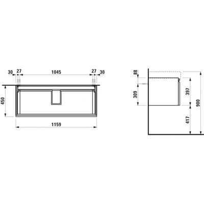 Laufen Pro S Mobile Bagno a Parete - 1 Cassetto, 1 Cassetto Interno - 1160x450x395mm Laufen Pro S Mobile Bagno a Parete - 1 Cassetto, 1 Cassetto Interno - 1160x450x395mm