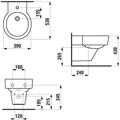 Laufen Modell H830281 Wandbidet - 1 Hahnloch, Weiß Laufen Modell H830281 Wandbidet - 1 Hahnloch, Weiß
