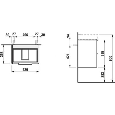 Laufen Base Snow Waschtischunterschrank - 2 Schubladen, MDF, Soft-Close Laufen Base Snow Waschtischunterschrank - 2 Schubladen, MDF, Soft-Close