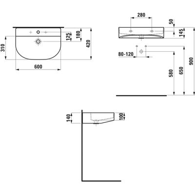 Lavabo Sonar de Laufen - Un orificio de grifo - 600x420mm - Blanco Lavabo Sonar de Laufen - Un orificio de grifo - 600x420mm - Blanco