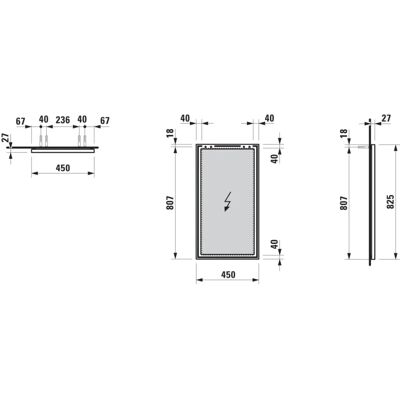 Espejo Modelo 25 de Laufen - Marco de aluminio - 450x25x825mm Espejo Modelo 25 de Laufen - Marco de aluminio - 450x25x825mm