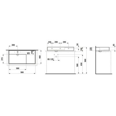 LAUFEN Modelo H818338 Lavabo de cerámica zafiro montado en pared - 900x460mm LAUFEN Modelo H818338 Lavabo de cerámica zafiro montado en pared - 900x460mm