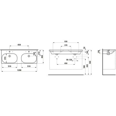 Laufen Doppel-Waschtisch 120x46cm - Waschbecken Laufen Doppel-Waschtisch 120x46cm - Waschbecken