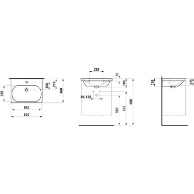 Lavabo Laufen Lua - 1 Agujero para Grifo - Sin Rebose - 600x460mm - Blanco Lavabo Laufen Lua - 1 Agujero para Grifo - Sin Rebose - 600x460mm - Blanco