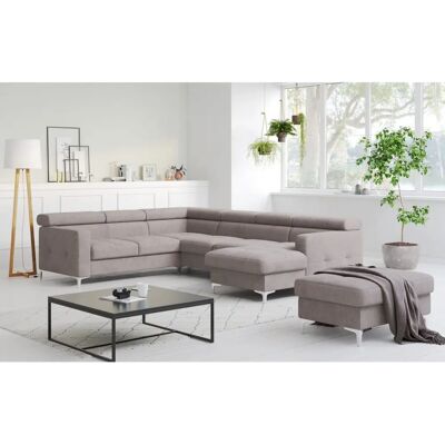 COTTA Sammy U-Form Sofa - Recamiere rechts, Kopfteilverstellung, Grau COTTA Sammy U-Form Sofa - Recamiere rechts, Kopfteilverstellung, Grau