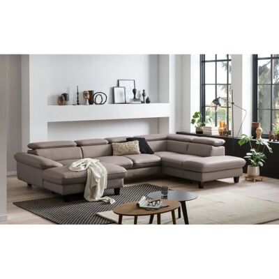 Home AFFAIRE Pilot U-Form Sofa - U-förmiges graues Ledersofa mit Kopfstützeneinstellung Home AFFAIRE Pilot U-Form Sofa - U-förmiges graues Ledersofa mit Kopfstützeneinstellung