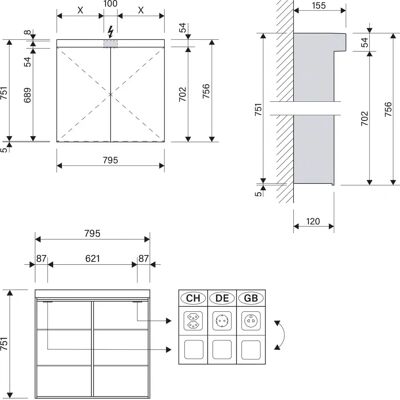 Gabinete de Espejo LED LowLine de W. Schneider GmbH - 2 Puertas, estantes ajustables, IP44 Gabinete de Espejo LED LowLine de W. Schneider GmbH - 2 Puertas, estantes ajustables, IP44