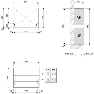 W. Schneider GmbH Schneider EASY Line Comfort Armario de Espejo - Puertas Dobles, 90x70cm W. Schneider GmbH Schneider EASY Line Comfort Armario de Espejo - Puertas Dobles, 90x70cm