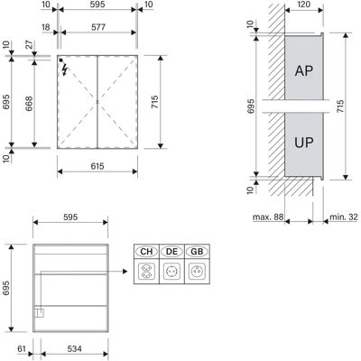 Armadio specchio LED Schneider ADVANCED Line Comfort - Bianco, 2 ante, 61,5x71,5x12cm Armadio specchio LED Schneider ADVANCED Line Comfort - Bianco, 2 ante, 61,5x71,5x12cm