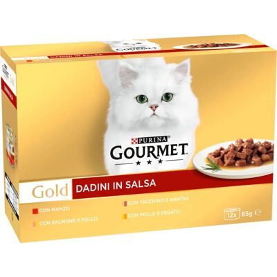 Gourmet Gold Dadini in Salsa - Manzo, Salmone, Pollo e Altro Gourmet Gold Dadini in Salsa - Manzo, Salmone, Pollo e Altro