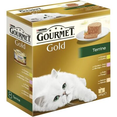 Pack de Comida Húmeda Gourmet Gold: Salmón, Pollo, Conejo y Cordero 8x85 g Pack de Comida Húmeda Gourmet Gold: Salmón, Pollo, Conejo y Cordero 8x85 g