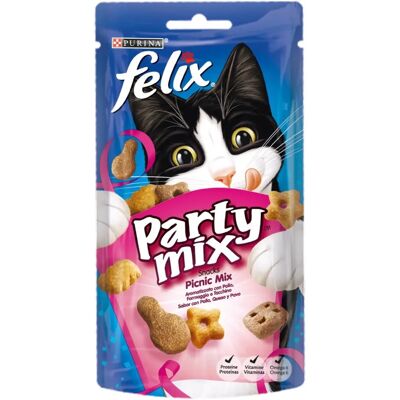 Felix - Party Mix Gatto Snack Picnic Mix Aromatisé au Poulet, Fromage et Dinde 60 g - Publicité Felix - Party Mix Gatto Snack Picnic Mix Aromatisé au Poulet, Fromage et Dinde 60 g - Publicité
