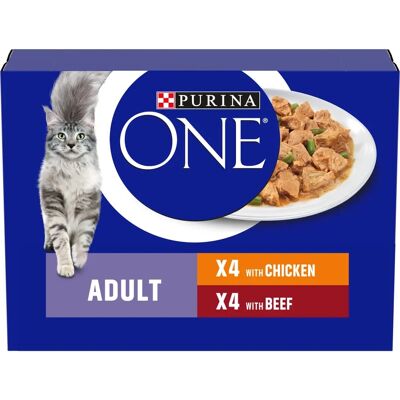 Purina ONE Adult Chicken & Beef Wet Cat Food - 8 x 85g Purina ONE Adult Chicken & Beef Wet Cat Food - 8 x 85g