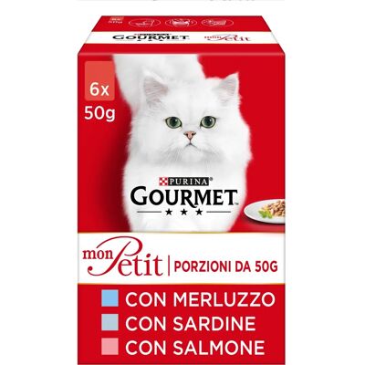 Gourmet Mon Petit Nourriture pour Chats - Cabillaud Sardines Saumon 6x50g - Publicité Gourmet Mon Petit Nourriture pour Chats - Cabillaud Sardines Saumon 6x50g - Publicité