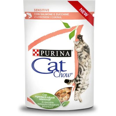 Cibo umido Purina per gatti - Sensibile con salmone e zucchine - 85g Cibo umido Purina per gatti - Sensibile con salmone e zucchine - 85g
