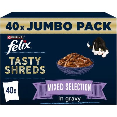 Felix Tasty Shreds Mixed Selection in Gravy Wet Cat Food - 40 x 80g Felix Tasty Shreds Mixed Selection in Gravy Wet Cat Food - 40 x 80g