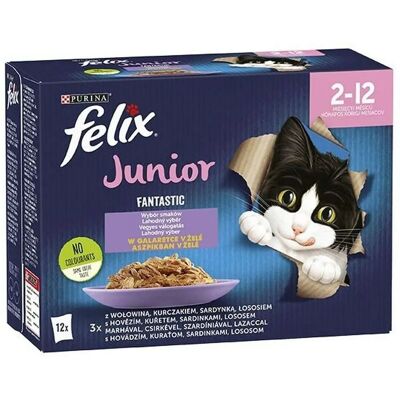 Felix Nestlé Kitten Jelly Food - Rundvlees, Kippen, Zalm - 12x85g Felix Nestlé Kitten Jelly Food - Rundvlees, Kippen, Zalm - 12x85g